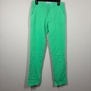 Les Canebiers Mens XS Tartane Chino Pants Green Cotton Straight Leg